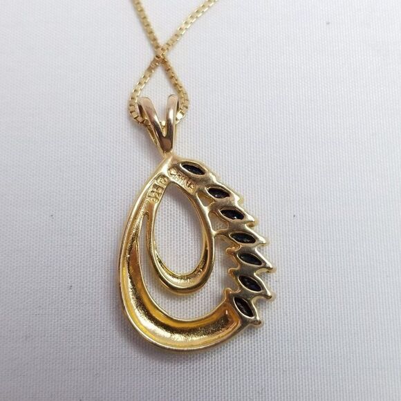 Vintage Sterling Silver Drop Shape Pendant with Chain, Gold Plated, Estate - Picture 4 of 10